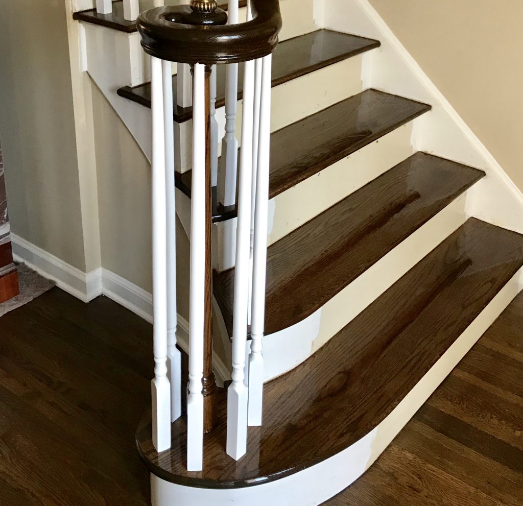 Detail of professional refinished stairs New Jersey